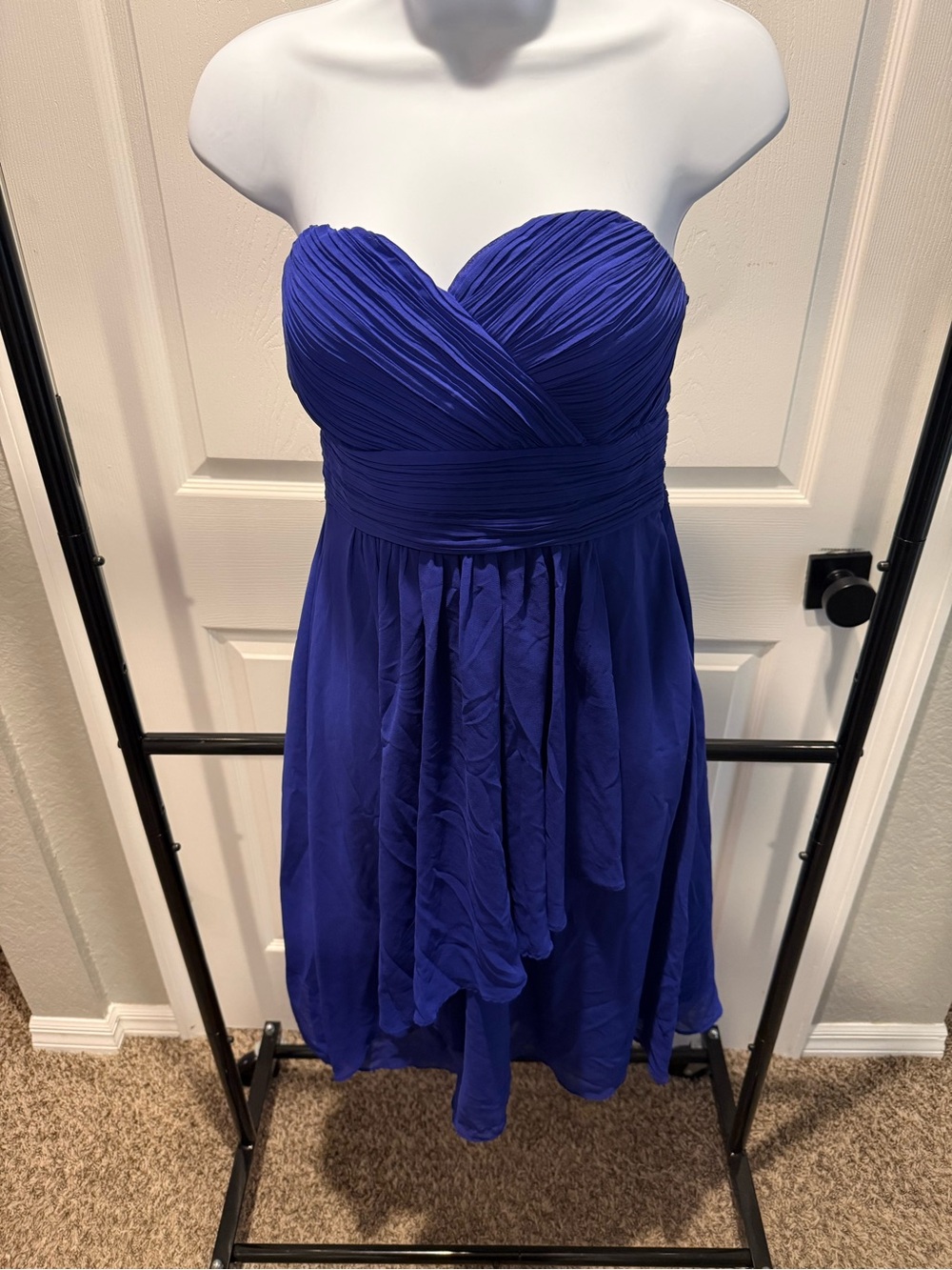 Ever Pretty Strapless Cobalt Blue Pleated Chiffon Dress